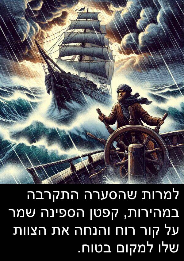 קור: למרות שהסערה התקרבה במהירות, קפטן הספינה שמר על קור רוח והנחה את הצוות שלו למקום בטוח.