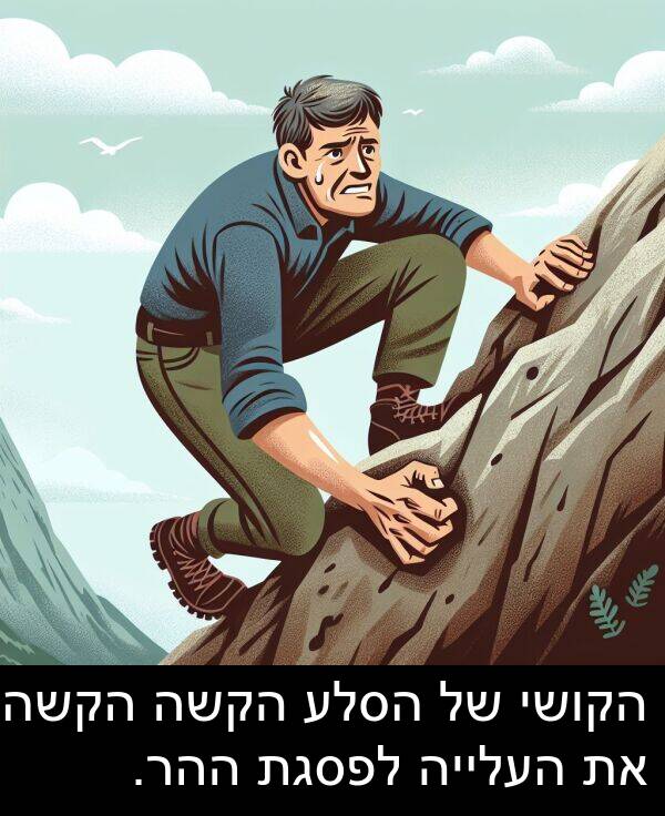 ההר: הקושי של הסלע הקשה הקשה את העלייה לפסגת ההר.