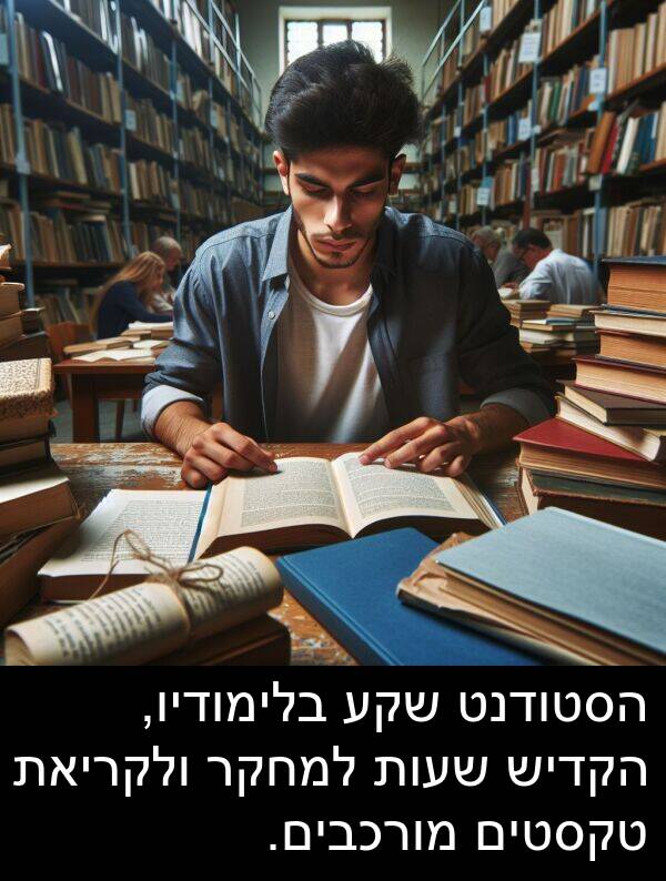 טקסטים: הסטודנט שקע בלימודיו, הקדיש שעות למחקר ולקריאת טקסטים מורכבים.