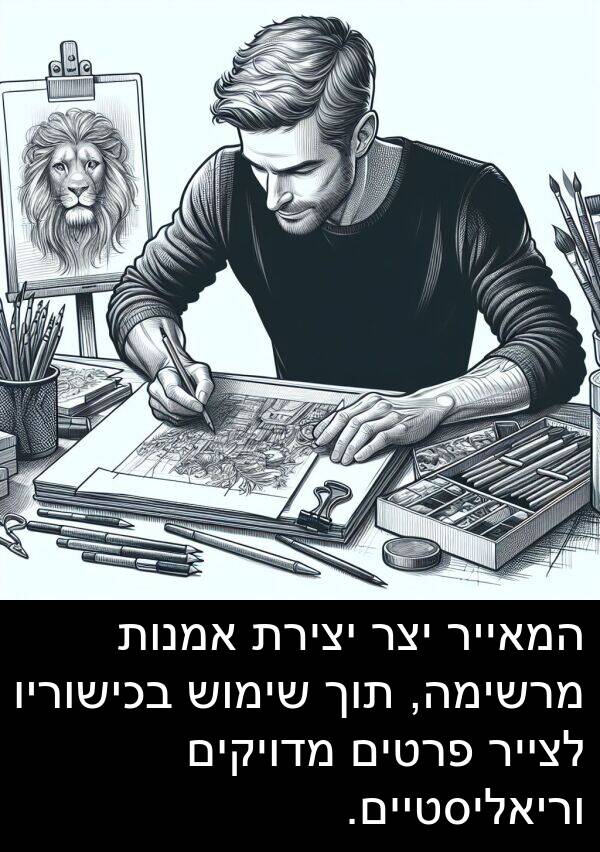 פרטים: המאייר יצר יצירת אמנות מרשימה, תוך שימוש בכישוריו לצייר פרטים מדויקים וריאליסטיים.