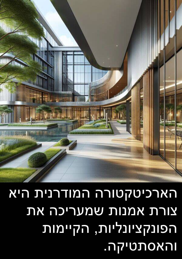 והאסתטיקה: הארכיטקטורה המודרנית היא צורת אמנות שמעריכה את הפונקציונליות, הקיימות והאסתטיקה.
