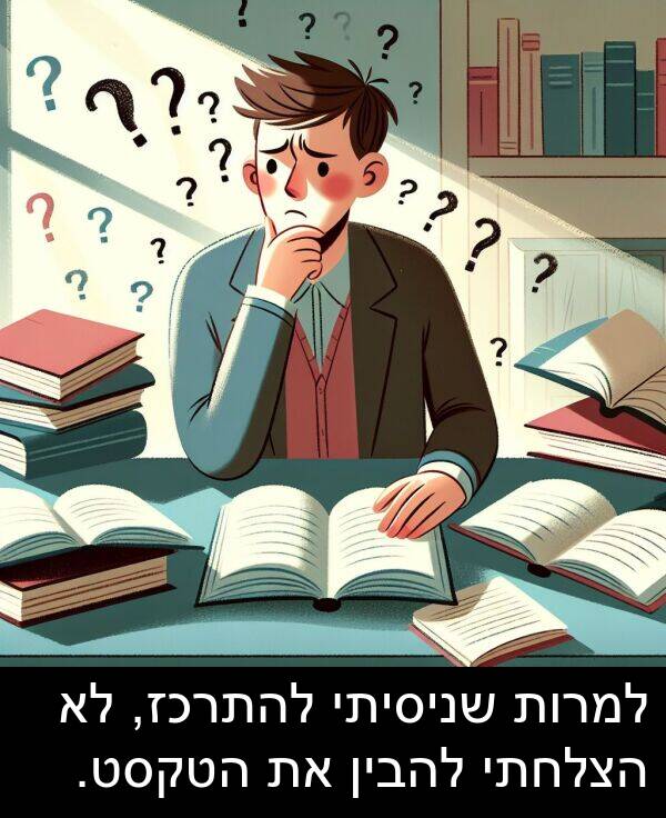 הטקסט: למרות שניסיתי להתרכז, לא הצלחתי להבין את הטקסט.