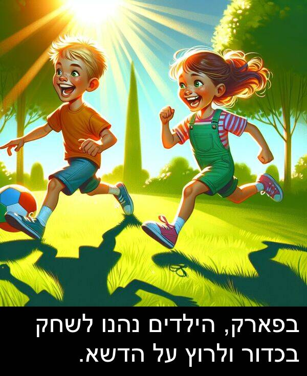 נהנו: בפארק, הילדים נהנו לשחק בכדור ולרוץ על הדשא.