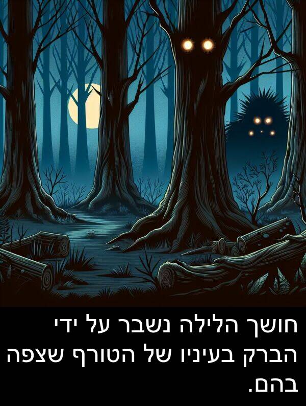 בהם: חושך הלילה נשבר על ידי הברק בעיניו של הטורף שצפה בהם.