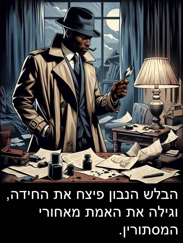 מאחורי: הבלש הנבון פיצח את החידה, וגילה את האמת מאחורי המסתורין.