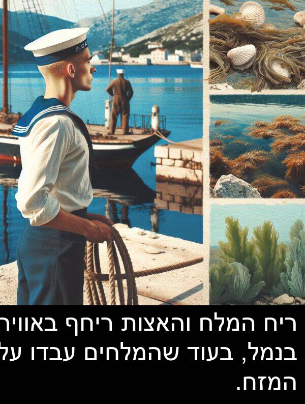 המזח: ריח המלח והאצות ריחף באוויר בנמל, בעוד שהמלחים עבדו על המזח.