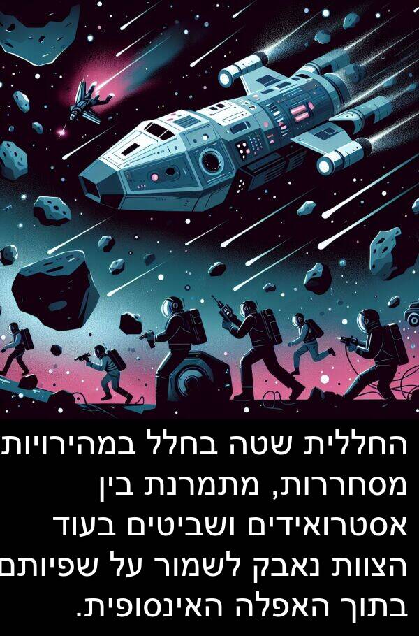 במהירויות: החללית שטה בחלל במהירויות מסחררות, מתמרנת בין אסטרואידים ושביטים בעוד הצוות נאבק לשמור על שפיותם בתוך האפלה האינסופית.
