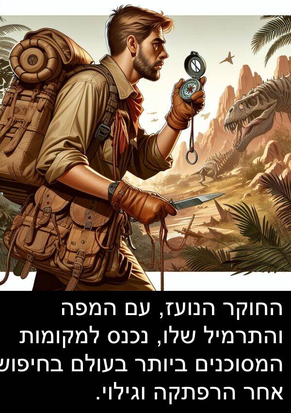 נכנס: החוקר הנועז, עם המפה והתרמיל שלו, נכנס למקומות המסוכנים ביותר בעולם בחיפוש אחר הרפתקה וגילוי.