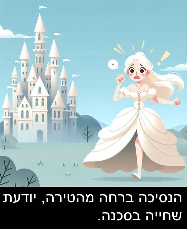 מהטירה: הנסיכה ברחה מהטירה, יודעת שחייה בסכנה.