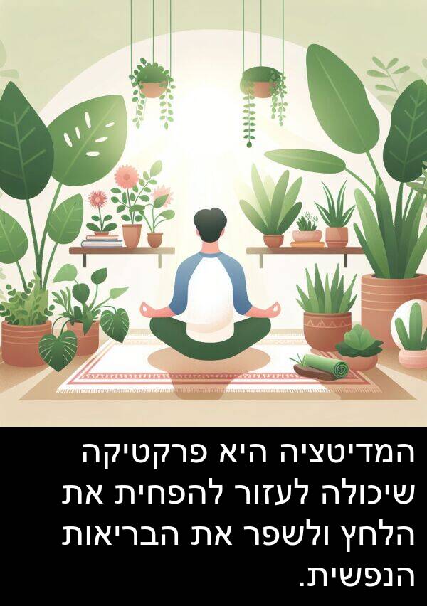 פרקטיקה: המדיטציה היא פרקטיקה שיכולה לעזור להפחית את הלחץ ולשפר את הבריאות הנפשית.