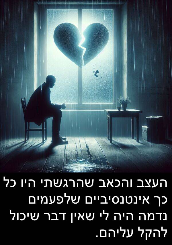 עליהם: העצב והכאב שהרגשתי היו כל כך אינטנסיביים שלפעמים נדמה היה לי שאין דבר שיכול להקל עליהם.