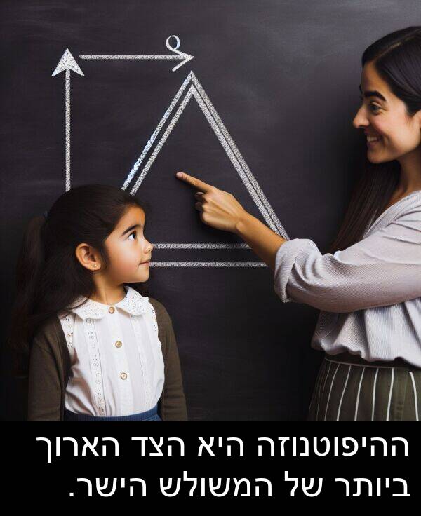 הישר: ההיפוטנוזה היא הצד הארוך ביותר של המשולש הישר.