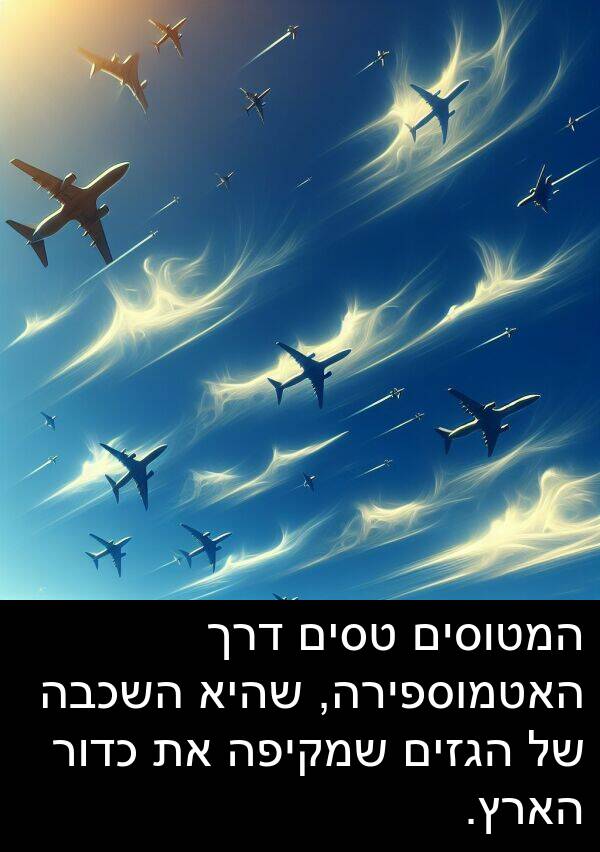 דרך: המטוסים טסים דרך האטמוספירה, שהיא השכבה של הגזים שמקיפה את כדור הארץ.