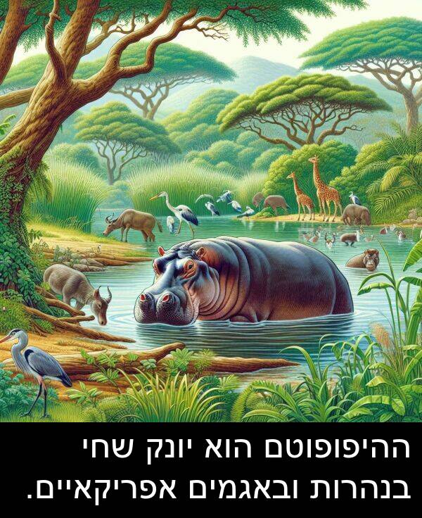 יונק: ההיפופוטם הוא יונק שחי בנהרות ובאגמים אפריקאיים.