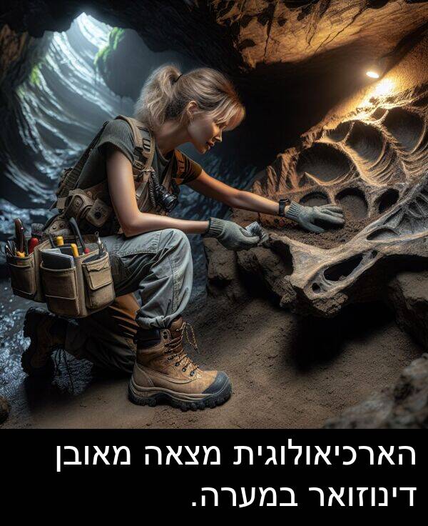 מאובן: הארכיאולוגית מצאה מאובן דינוזואר במערה.