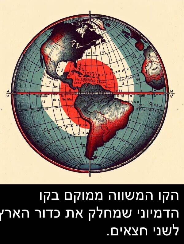 חצאים: הקו המשווה ממוקם בקו הדמיוני שמחלק את כדור הארץ לשני חצאים.