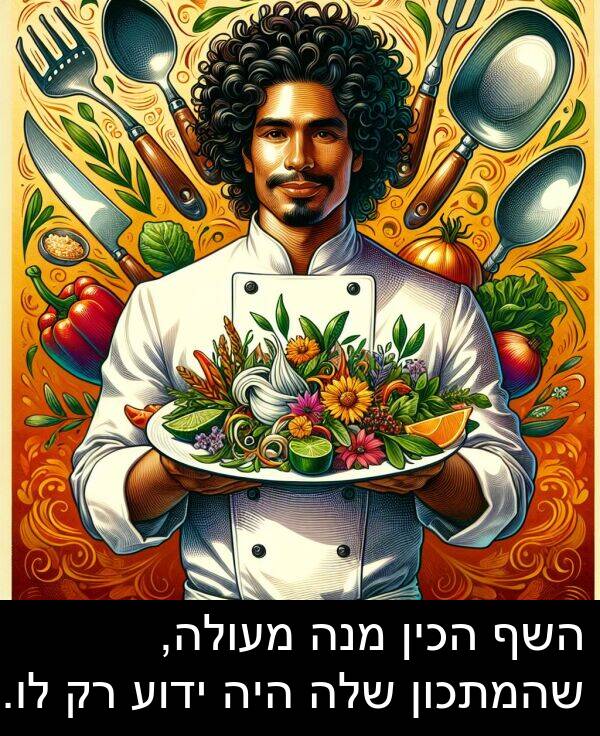 שהמתכון: השף הכין מנה מעולה, שהמתכון שלה היה ידוע רק לו.