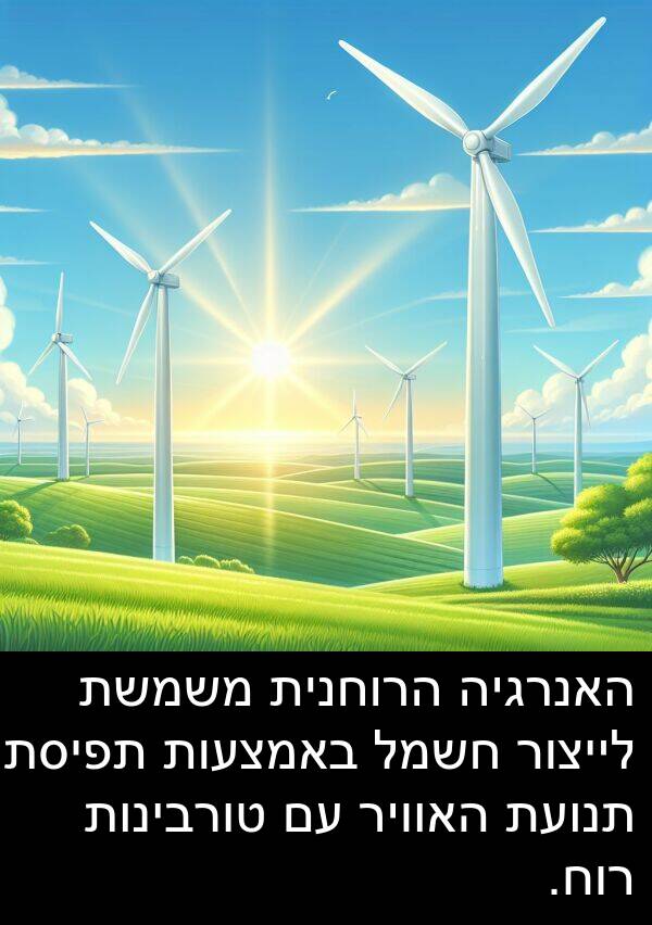 באמצעות: האנרגיה הרוחנית משמשת לייצור חשמל באמצעות תפיסת תנועת האוויר עם טורבינות רוח.