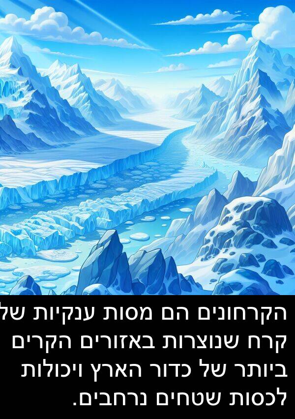 באזורים: הקרחונים הם מסות ענקיות של קרח שנוצרות באזורים הקרים ביותר של כדור הארץ ויכולות לכסות שטחים נרחבים.