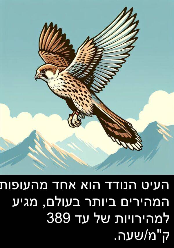 העיט: העיט הנודד הוא אחד מהעופות המהירים ביותר בעולם, מגיע למהירויות של עד 389 ק"מ/שעה.