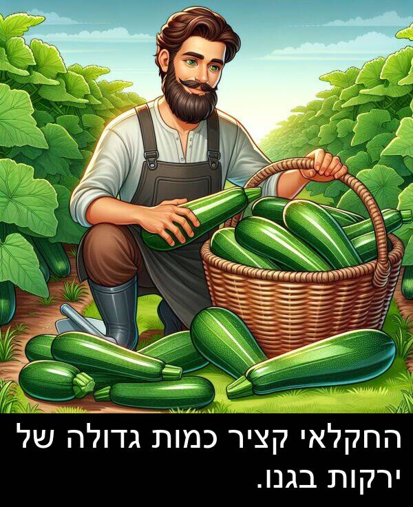 בגנו: החקלאי קציר כמות גדולה של ירקות בגנו.