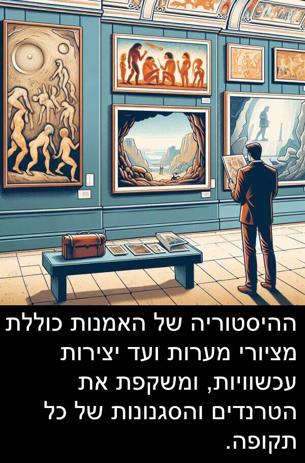 עכשוויות: ההיסטוריה של האמנות כוללת מציורי מערות ועד יצירות עכשוויות, ומשקפת את הטרנדים והסגנונות של כל תקופה.