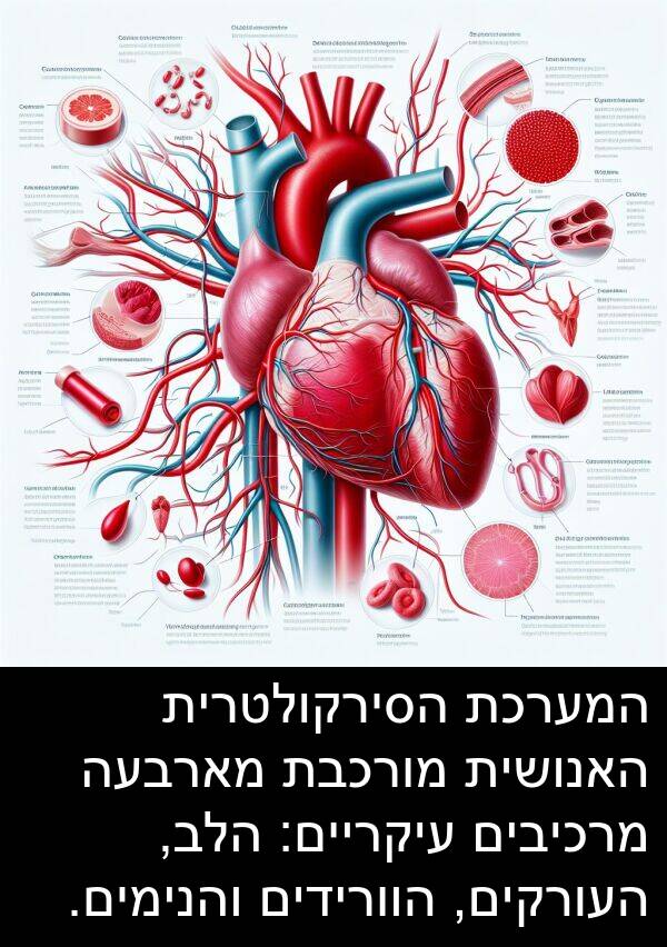 מארבעה: המערכת הסירקולטרית האנושית מורכבת מארבעה מרכיבים עיקריים: הלב, העורקים, הוורידים והנימים.