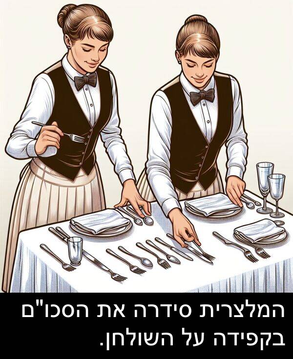 סידרה: המלצרית סידרה את הסכו"ם בקפידה על השולחן.