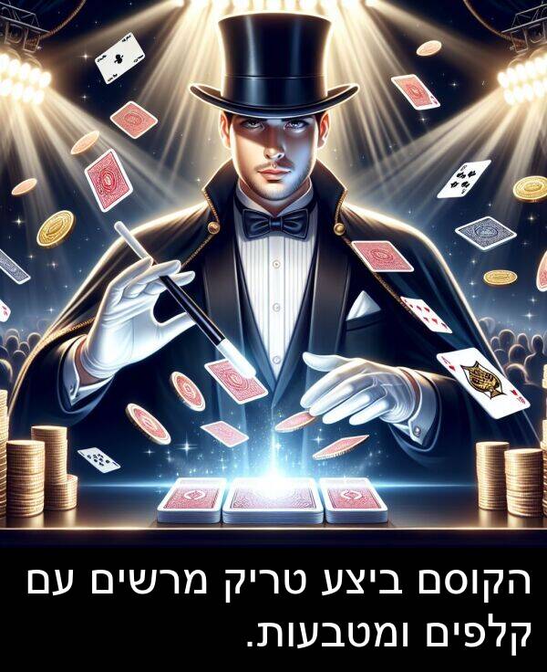 טריק: הקוסם ביצע טריק מרשים עם קלפים ומטבעות.