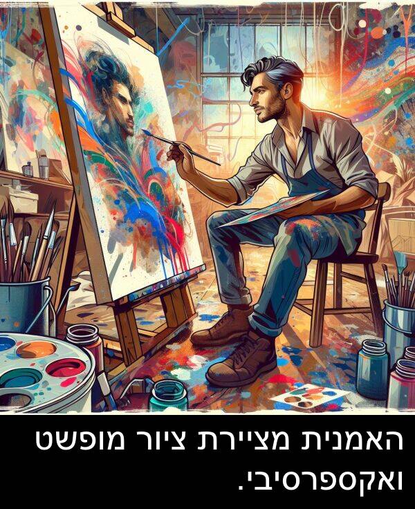 ציור: האמנית מציירת ציור מופשט ואקספרסיבי.