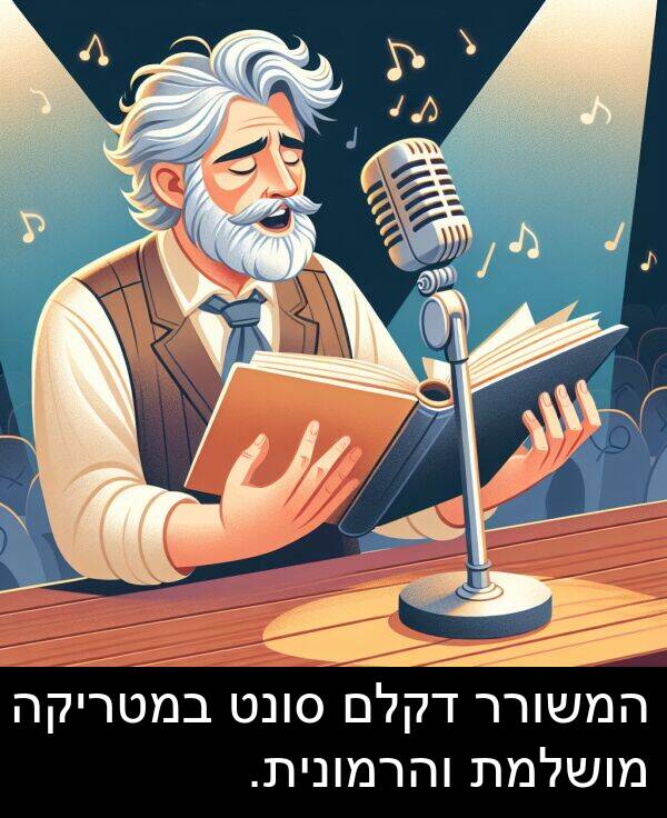 דקלם: המשורר דקלם סונט במטריקה מושלמת והרמונית.