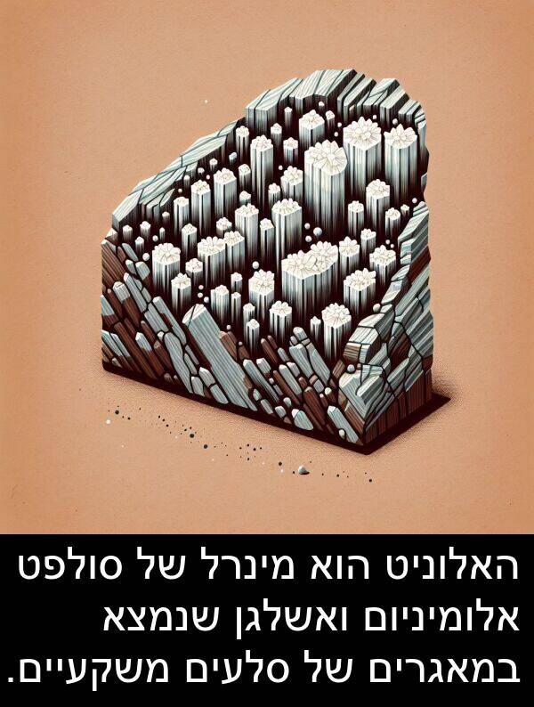 סלעים: האלוניט הוא מינרל של סולפט אלומיניום ואשלגן שנמצא במאגרים של סלעים משקעיים.