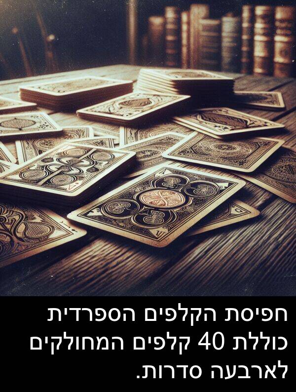 קלפים: חפיסת הקלפים הספרדית כוללת 40 קלפים המחולקים לארבעה סדרות.