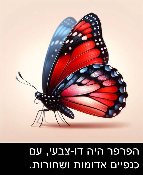 אדומות: הפרפר היה דו-צבעי, עם כנפיים אדומות ושחורות.
