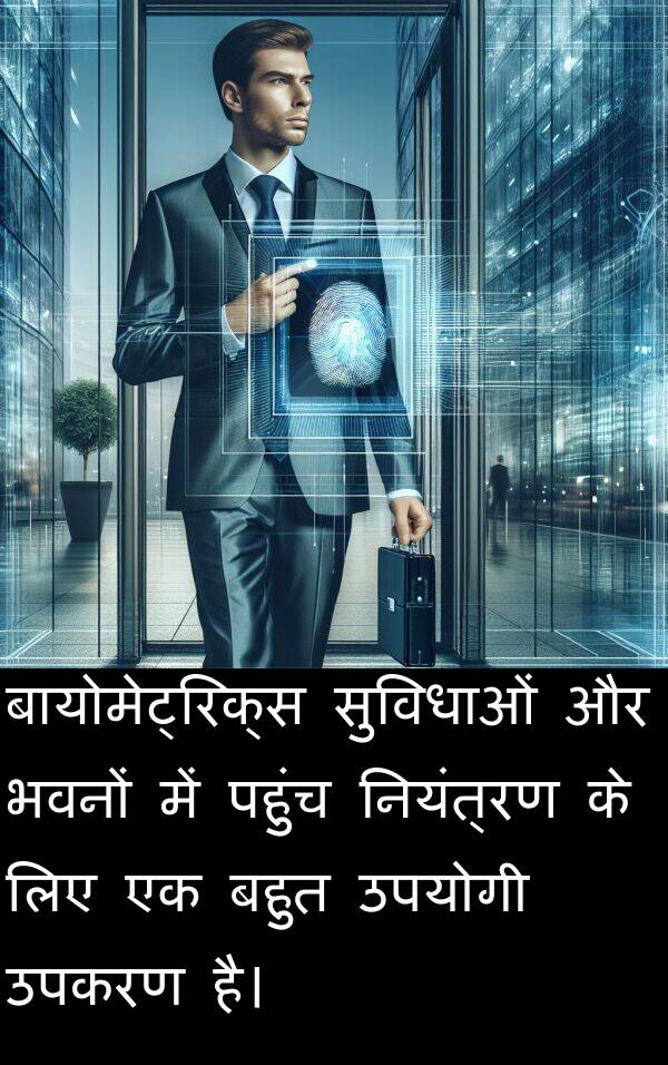 भवनों: बायोमेट्रिक्स सुविधाओं और भवनों में पहुंच नियंत्रण के लिए एक बहुत उपयोगी उपकरण है।