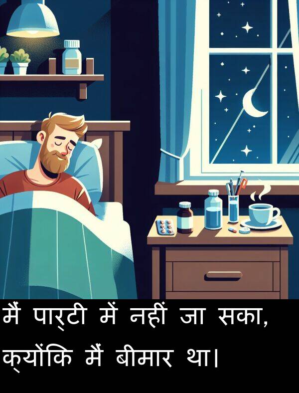 सका: मैं पार्टी में नहीं जा सका, क्योंकि मैं बीमार था।