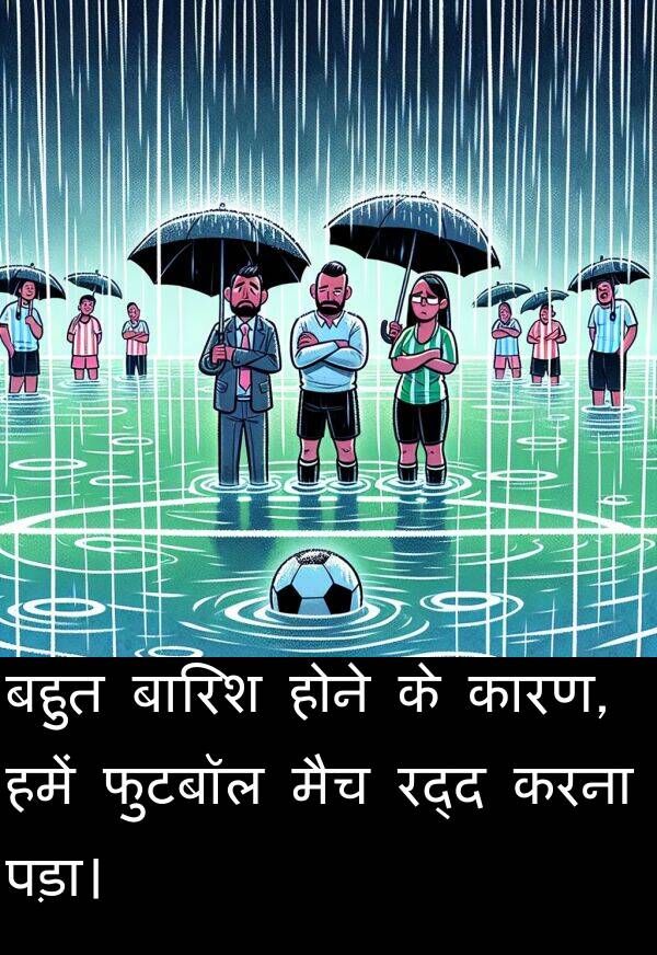 होने: बहुत बारिश होने के कारण, हमें फुटबॉल मैच रद्द करना पड़ा।