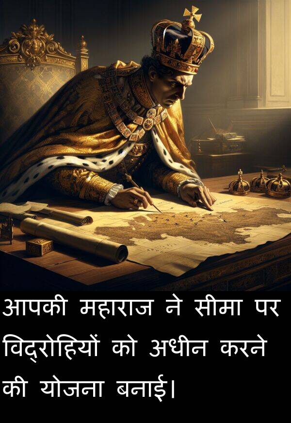 बनाई।: आपकी महाराज ने सीमा पर विद्रोहियों को अधीन करने की योजना बनाई।