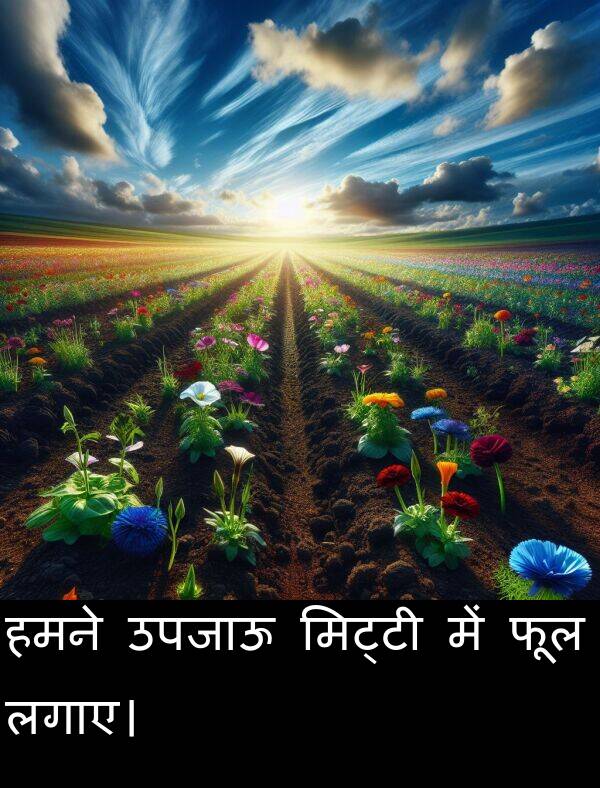 लगाए।: हमने उपजाऊ मिट्टी में फूल लगाए।