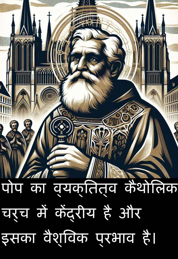 इसका: पोप का व्यक्तित्व कैथोलिक चर्च में केंद्रीय है और इसका वैश्विक प्रभाव है।