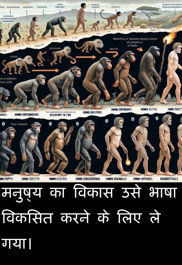 उसे: मनुष्य का विकास उसे भाषा विकसित करने के लिए ले गया।