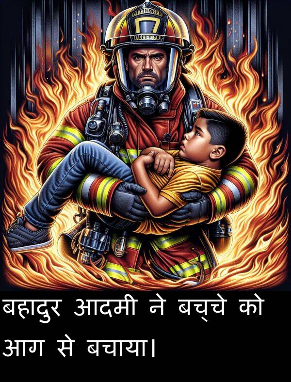 बहादुर: बहादुर आदमी ने बच्चे को आग से बचाया।