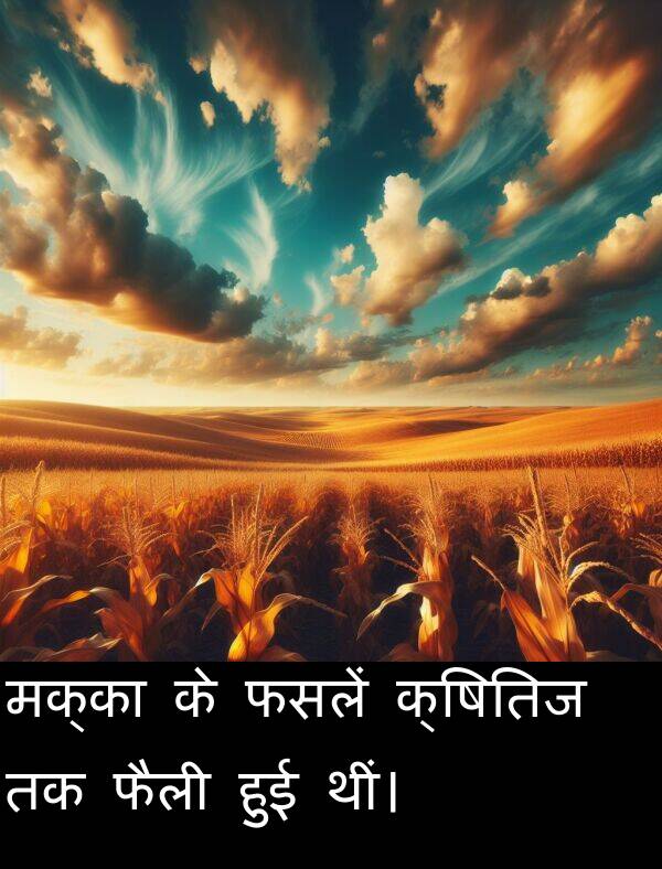 हुई: मक्का के फसलें क्षितिज तक फैली हुई थीं।
