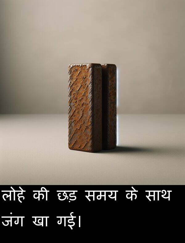 लोहे: लोहे की छड़ समय के साथ जंग खा गई।