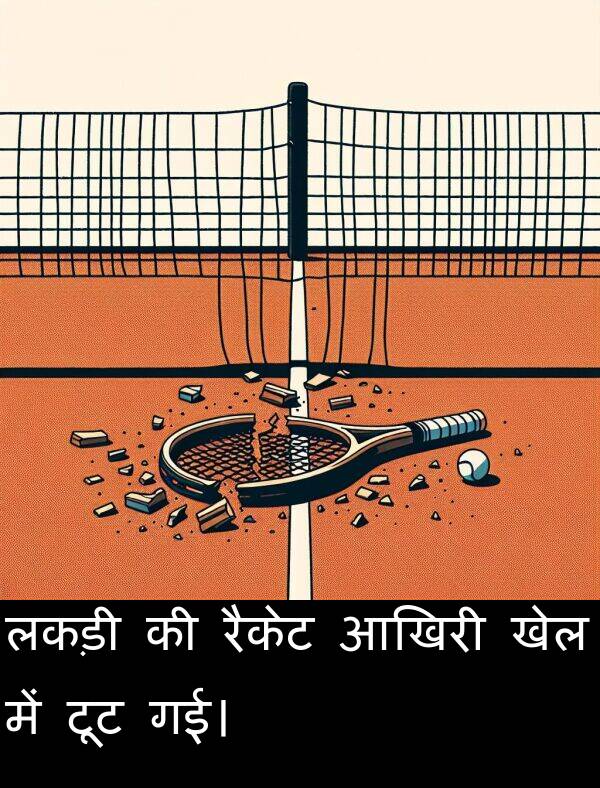 लकड़ी: लकड़ी की रैकेट आखिरी खेल में टूट गई।
