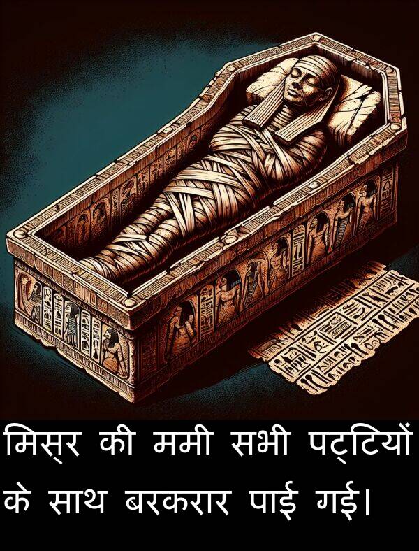 पाई: मिस्र की ममी सभी पट्टियों के साथ बरकरार पाई गई।