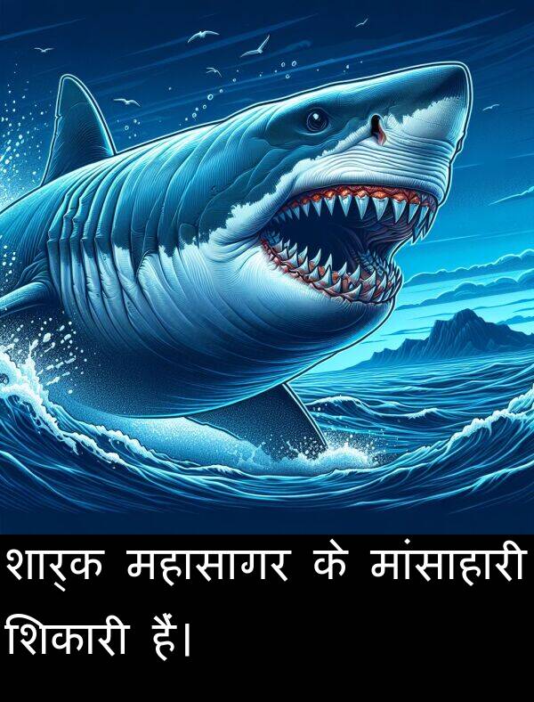 मांसाहारी: शार्क महासागर के मांसाहारी शिकारी हैं।