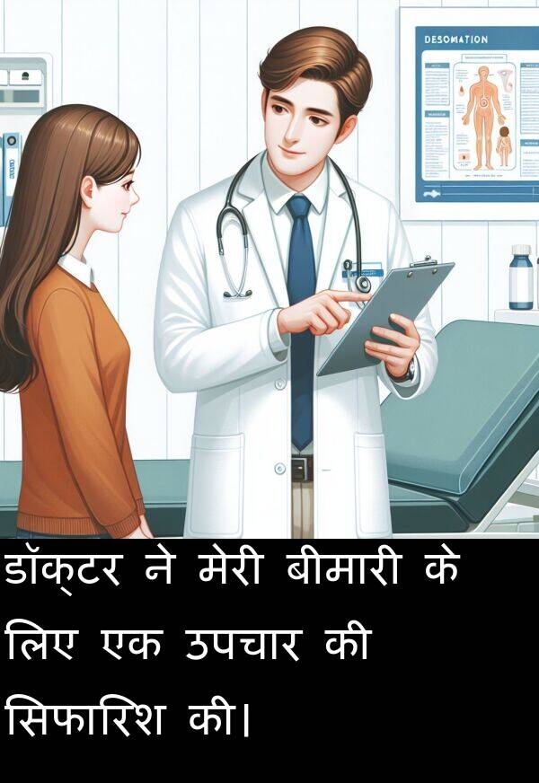 उपचार: डॉक्टर ने मेरी बीमारी के लिए एक उपचार की सिफारिश की।
