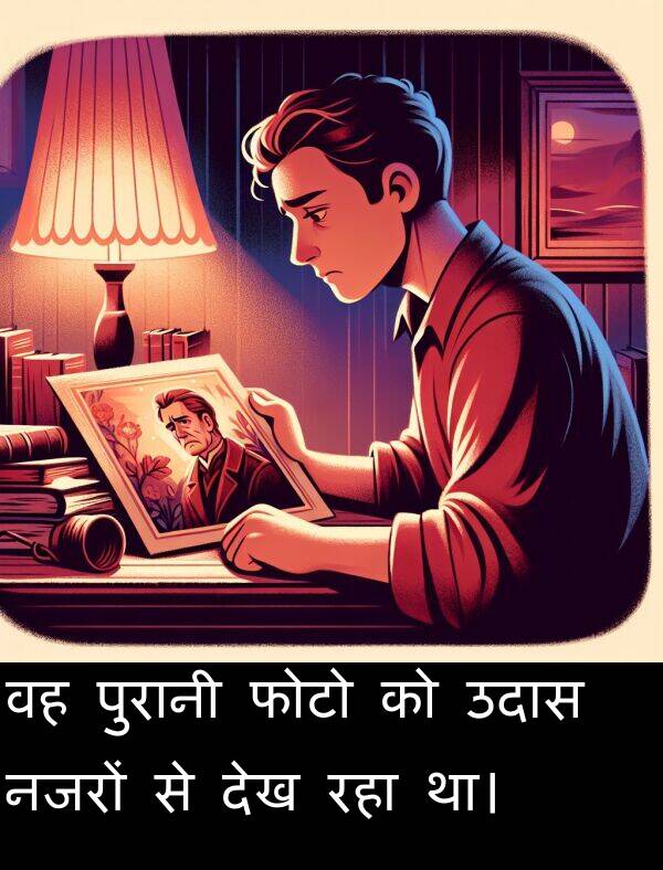 नजरों: वह पुरानी फोटो को उदास नजरों से देख रहा था।