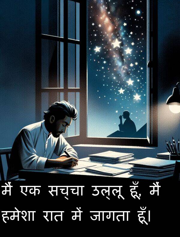 उल्लू: मैं एक सच्चा उल्लू हूँ, मैं हमेशा रात में जागता हूँ।